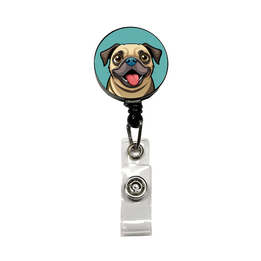 Pug Cute Sticking out Tongue Retractable ID Key Card Name Tag Badge Holder with Clip