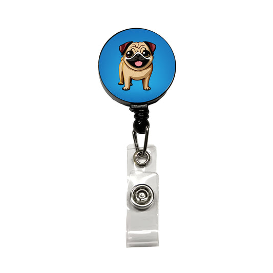 Pug Smiling Standing Retractable ID Key Card Name Tag Badge Holder with Clip