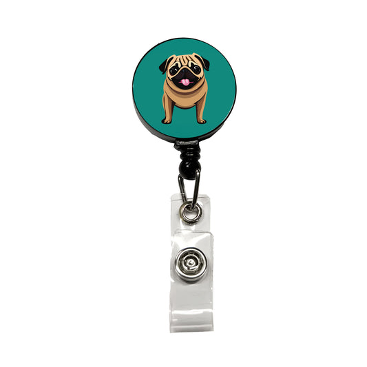 Pug Sticking Out Tongue Dog Retractable ID Key Card Name Tag Badge Holder with Clip
