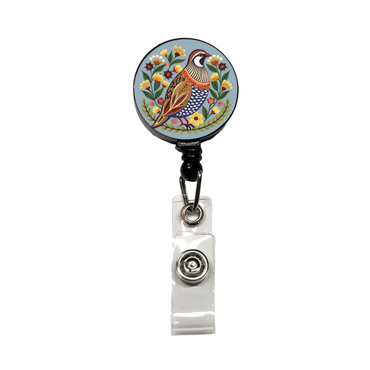 Quail Bird Floral Flowers Retractable ID Key Card Name Tag Badge Holder with Clip