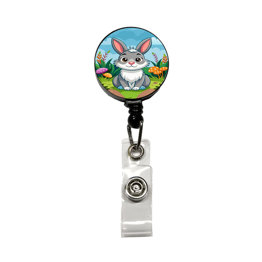 Rabbit Bunny Cute with Toadstools Mushrooms Retractable ID Key Card Name Tag Badge Holder with Clip