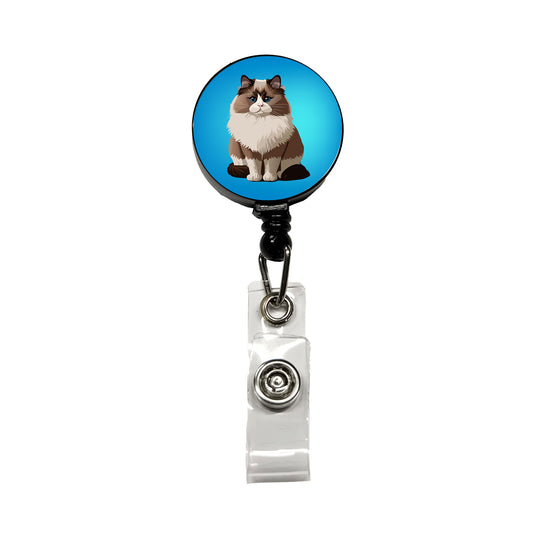 Ragdoll Cat Sitting Retractable ID Key Card Name Tag Badge Holder with Clip