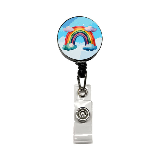 Rainbow and Clouds Watercolor Retractable ID Key Card Name Tag Badge Holder with Clip