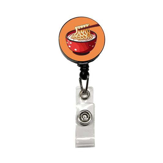 Ramen Red Bowl Chopsticks Food Retractable ID Key Card Name Tag Badge Holder with Clip