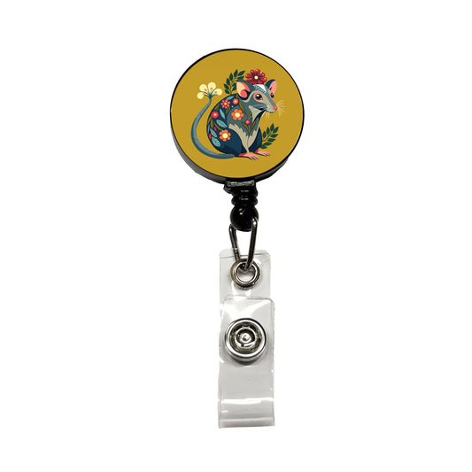 Rat Floral Flowers Retractable ID Key Card Name Tag Badge Holder with Clip
