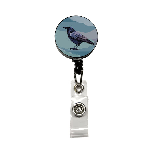 Raven Profile Bird Watercolor Retractable ID Key Card Name Tag Badge Holder with Clip