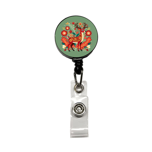 Reindeer Floral Flowers Retractable ID Key Card Name Tag Badge Holder with Clip