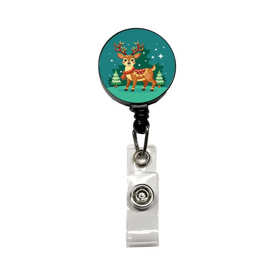 Reindeer Wearing Scarf Christmas Cute Retractable ID Key Card Name Tag Badge Holder with Clip