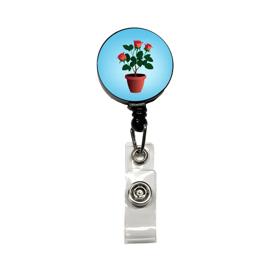 Rose Roses Bush in Pot Retractable ID Key Card Name Tag Badge Holder with Clip