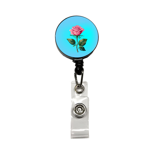 Rose Roses Pink Flower Watercolor Retractable ID Key Card Name Tag Badge Holder with Clip