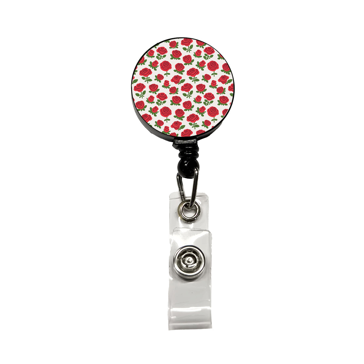 Roses Flowers Red Cute Pattern Retractable ID Key Card Name Tag Badge Holder with Clip