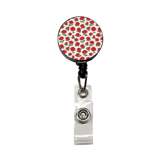 Roses Flowers Red Cute Pattern Retractable ID Key Card Name Tag Badge Holder with Clip