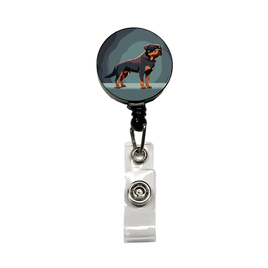 Rottweiler Dog Standing Retractable ID Key Card Name Tag Badge Holder with Clip