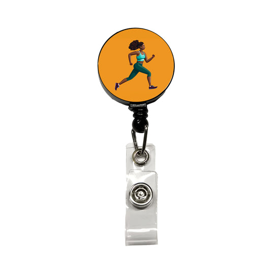 Running Jogging Woman Exercise Retractable ID Key Card Name Tag Badge Holder with Clip
