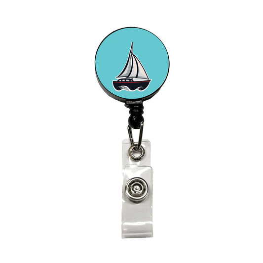Sailboat Sail Boat Sailing Cute Retractable ID Key Card Name Tag Badge Holder with Clip