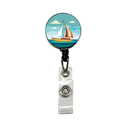 Sailboat Sailing Cute Retractable ID Key Card Name Tag Badge Holder with Clip