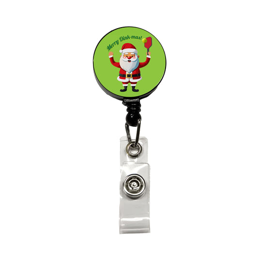 Santa Playing Pickleball Funny Merry Dink-mas Christmas Retractable ID Key Card Name Tag Badge Holder with Clip