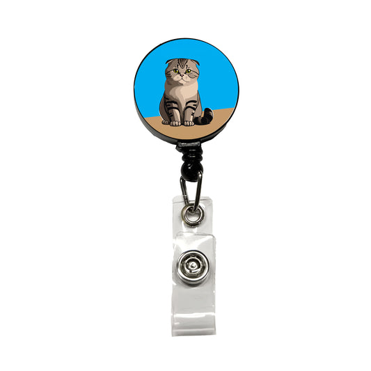Scottish Fold Cat Sitting Retractable ID Key Card Name Tag Badge Holder with Clip