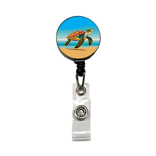 Sea Turtle Swimming Retractable ID Key Card Name Tag Badge Holder with Clip