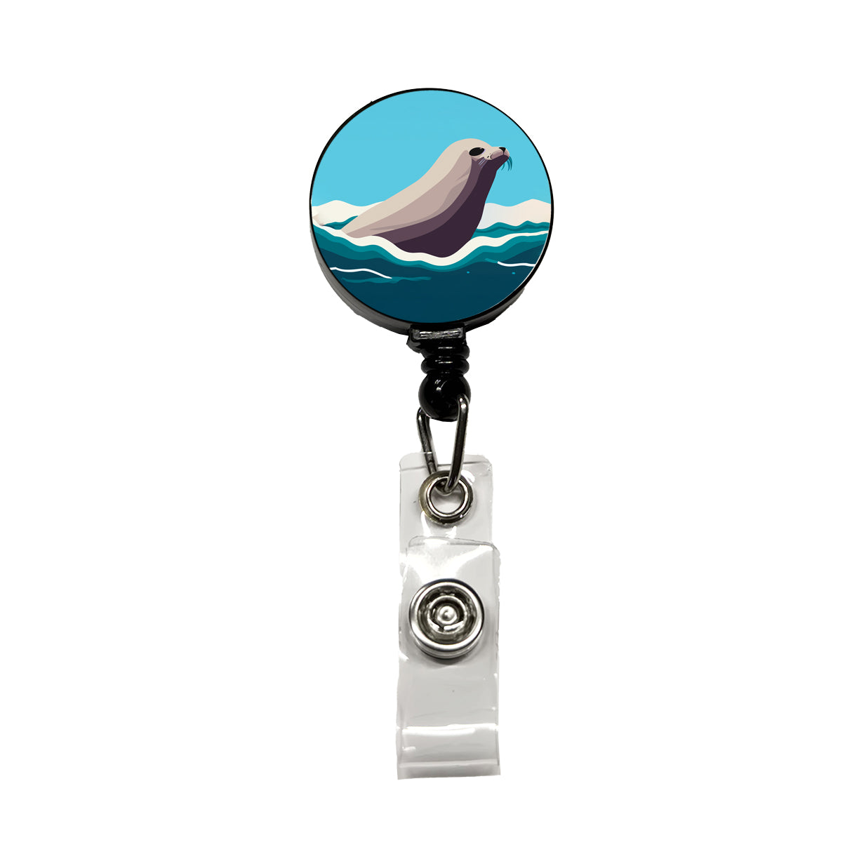 Seal Swimming in Ocean Sea Retractable ID Key Card Name Tag Badge Holder with Clip