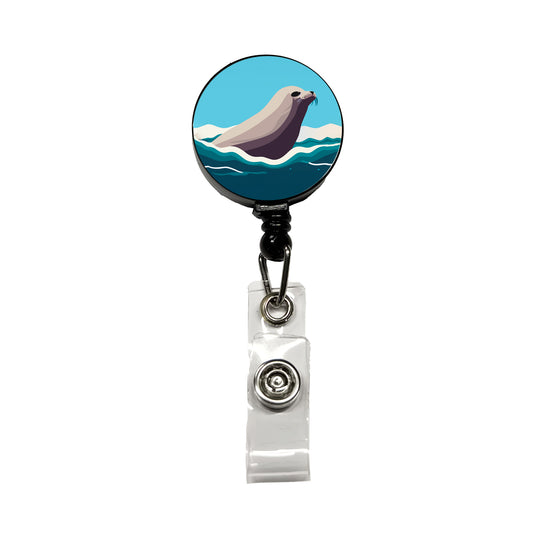 Seal Swimming in Ocean Sea Retractable ID Key Card Name Tag Badge Holder with Clip