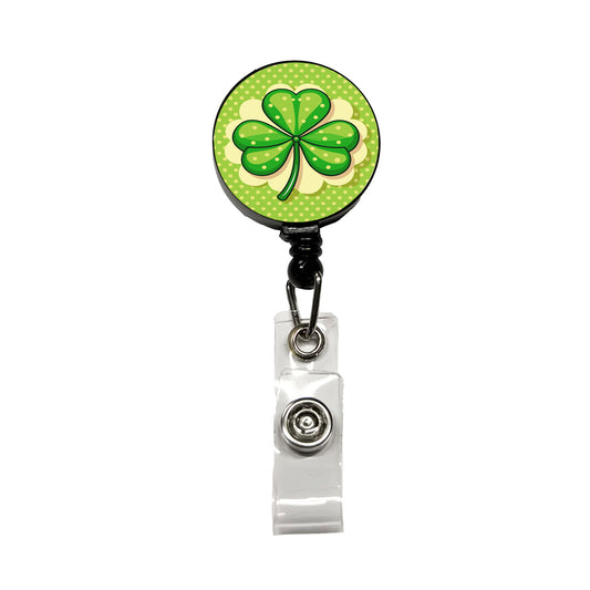 Shamrock on Polka Dot Background Saint Patrick's Day Retractable ID Key Card Name Tag Badge Holder with Clip