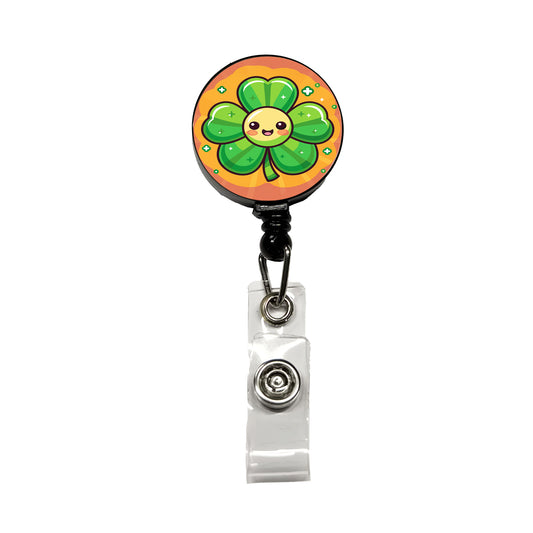 Shamrock Smiling Cute Retractable ID Key Card Name Tag Badge Holder with Clip