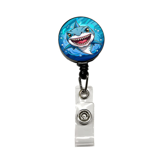 Shark in Ocean Scary Retractable ID Key Card Name Tag Badge Holder with Clip