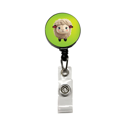 Sheep Chibi Standing Retractable ID Key Card Name Tag Badge Holder with Clip