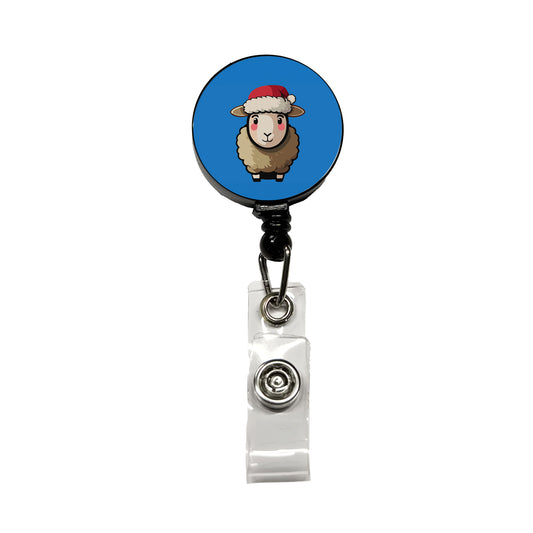 Sheep Christmas Santa Hat Retractable ID Key Card Name Tag Badge Holder with Clip
