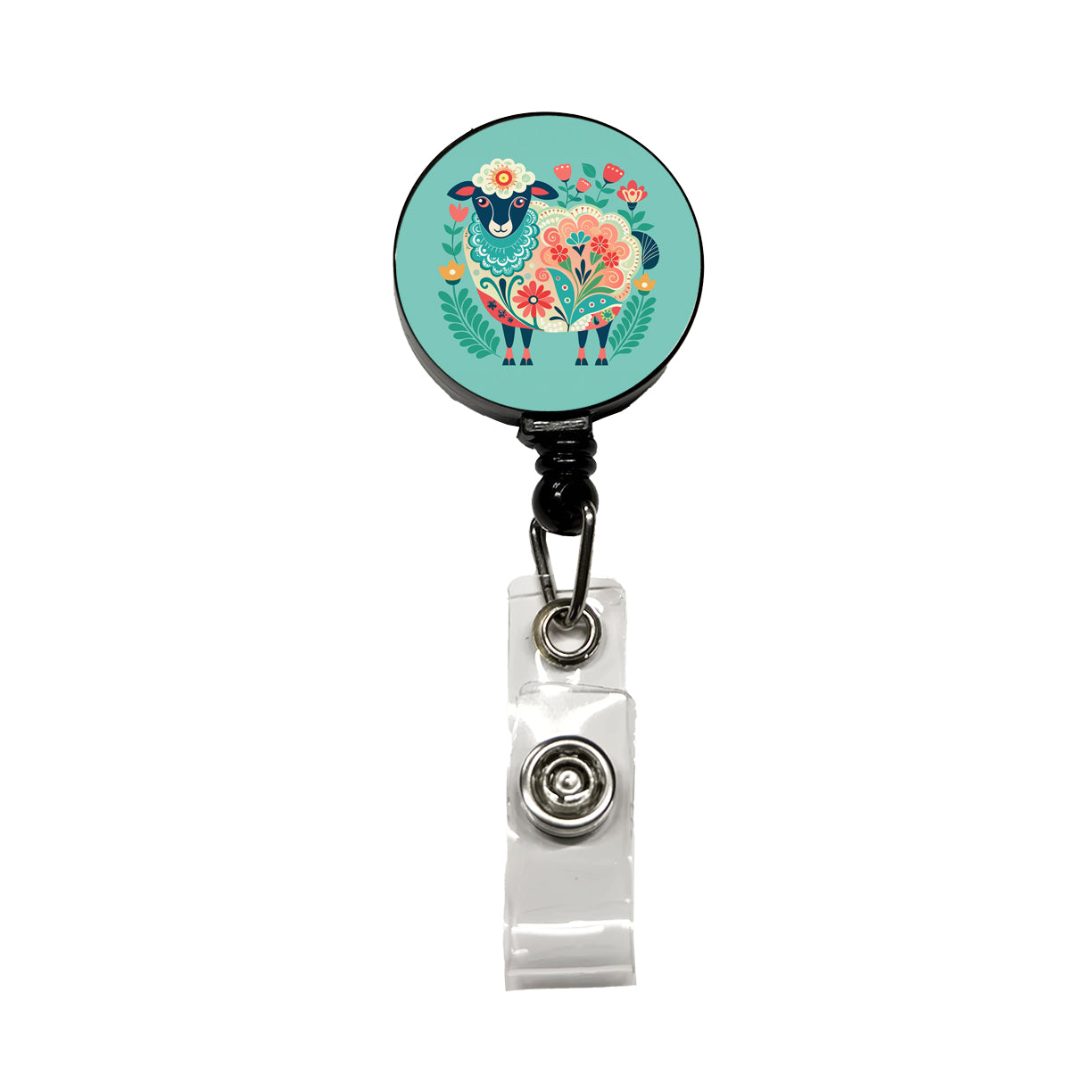 Sheep Floral Flowers Retractable ID Key Card Name Tag Badge Holder with Clip