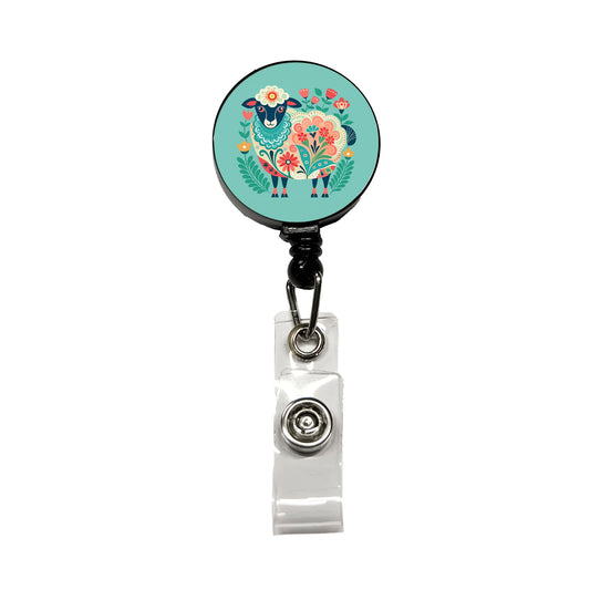 Sheep Floral Flowers Retractable ID Key Card Name Tag Badge Holder with Clip