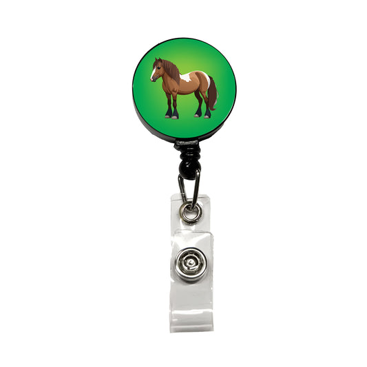 Shetland Pony Horse Standing Retractable ID Key Card Name Tag Badge Holder with Clip