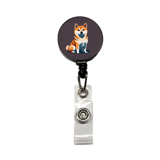 Shiba Inu Dog Sitting Retractable ID Key Card Name Tag Badge Holder with Clip