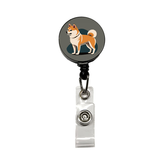 Shiba Inu Dog Standing Retractable ID Key Card Name Tag Badge Holder with Clip