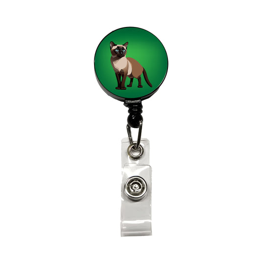 Siamese Cat Standing Retractable ID Key Card Name Tag Badge Holder with Clip
