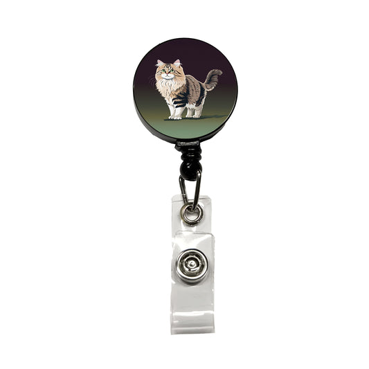 Siberian Cat Standing Retractable ID Key Card Name Tag Badge Holder with Clip