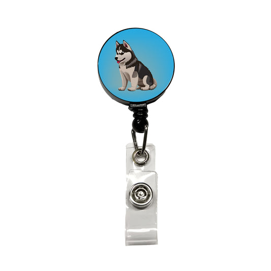 Siberian Husky Dog Sitting Retractable ID Key Card Name Tag Badge Holder with Clip