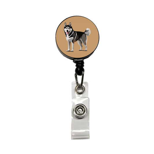 Siberian Husky Dog Standing Retractable ID Key Card Name Tag Badge Holder with Clip