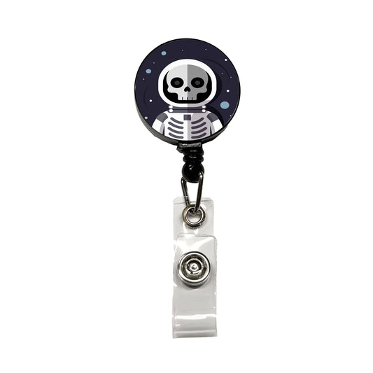 Skeleton in Space Suit Astronaut Retractable ID Key Card Name Tag Badge Holder with Clip