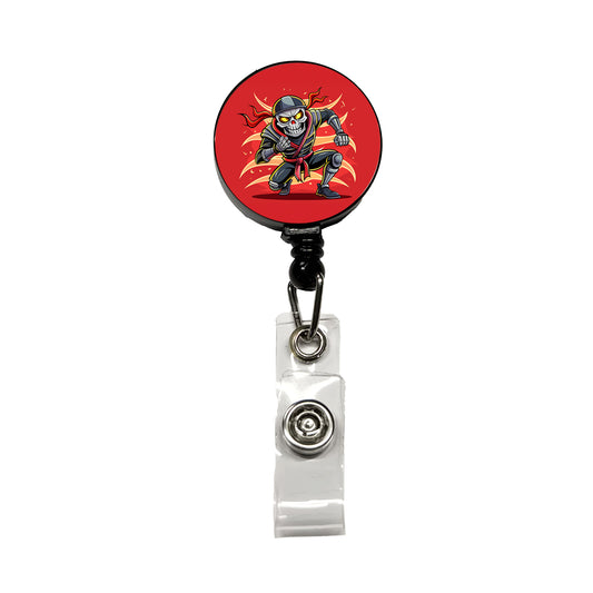 Skeleton Ninja Fighting Warrior Retractable ID Key Card Name Tag Badge Holder with Clip