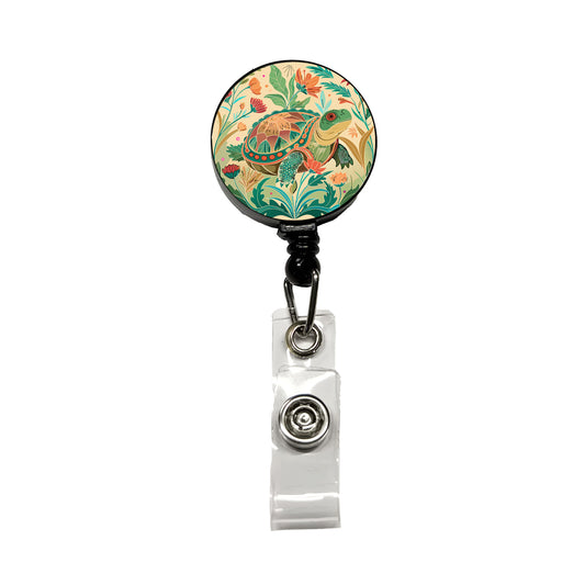 Snapping Turtle Botanical Art Nouveau Retractable ID Key Card Name Tag Badge Holder with Clip