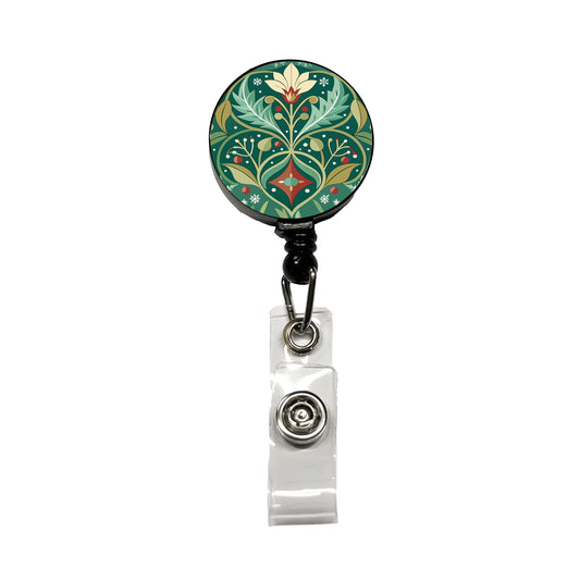 Snowflakes Winter Art Nouveau Retractable ID Key Card Name Tag Badge Holder with Clip