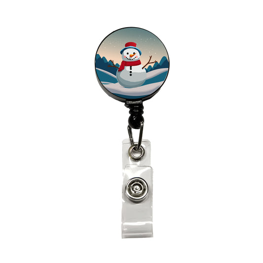 Snowman Happy Winter Christmas Retractable ID Key Card Name Tag Badge Holder with Clip