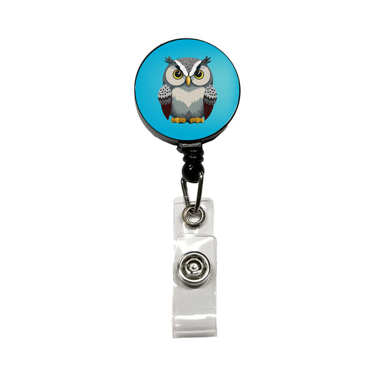 Snowy Owl Staring Retractable ID Key Card Name Tag Badge Holder with Clip