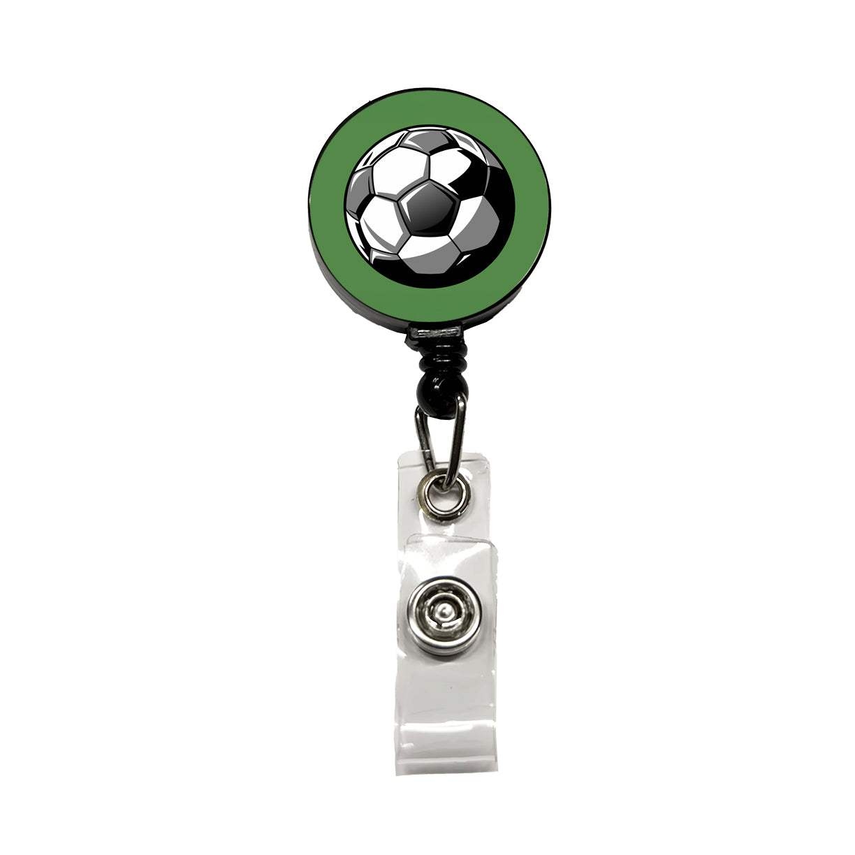 Soccer Ball Football Black White Gray Retractable ID Key Card Name Tag Badge Holder with Clip