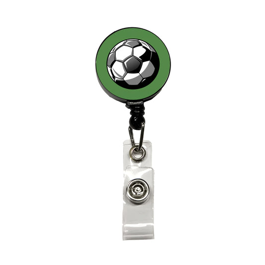 Soccer Ball Football Black White Gray Retractable ID Key Card Name Tag Badge Holder with Clip