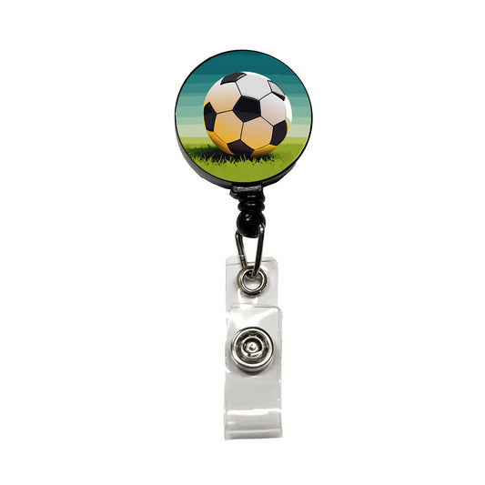 Soccer Ball Sport Retractable ID Key Card Name Tag Badge Holder with Clip