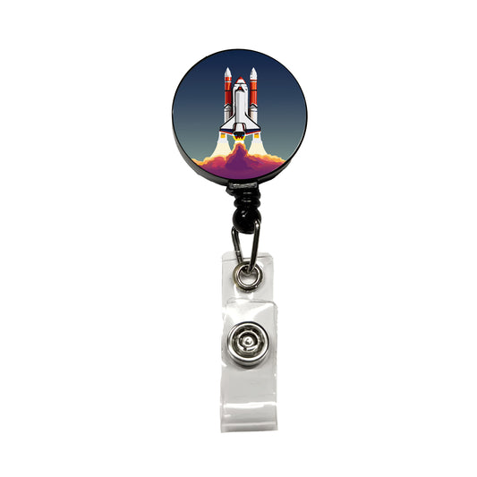 Space Shuttle Launch Blasting Off Retractable ID Key Card Name Tag Badge Holder with Clip