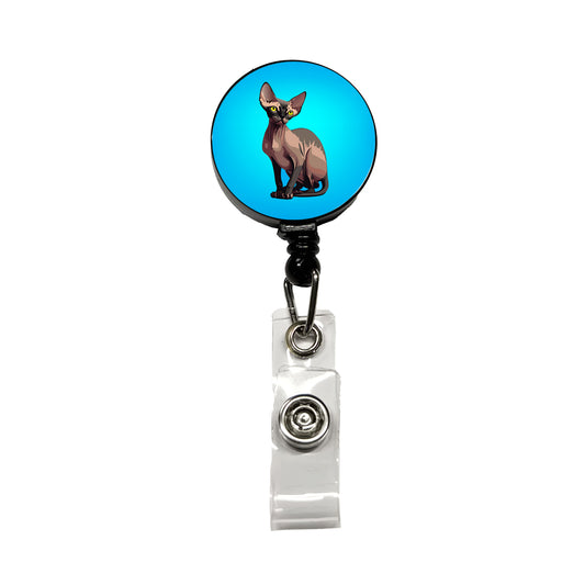 Sphynx Cat Sitting Retractable ID Key Card Name Tag Badge Holder with Clip